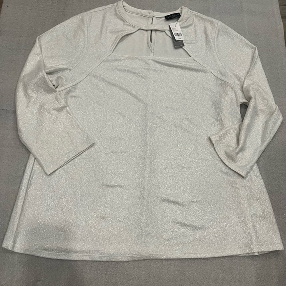 [18/20]Lane Bryant Silver Coated Mid Sleeve Blouse Elegant - Picture 2 of 9